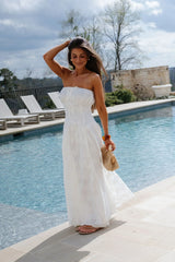 Eyelet Strapless Maxi Dress-Off White