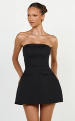 Benson Playsuit - Strapless Fit and Flare Playsuit in Black