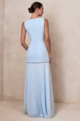 Hadley | Powder Blue Boat-Neck Maxi Dress With Drop-Waist