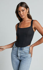 Kieran Top - Lace Strap Corset Top in Black