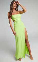Reviena Maxi Dress - Cut Out Cowl Neck Dress in Lime