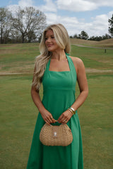 Jane Halter Midi Dress-Green