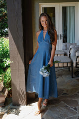 Delaney Halter Denim Midi Dress