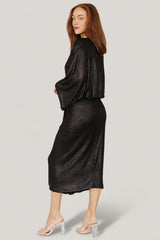 Ciara Ruched Midi Dress | Black Metallic