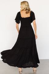 Lenora Smocked Dotted Maxi Dress | Black