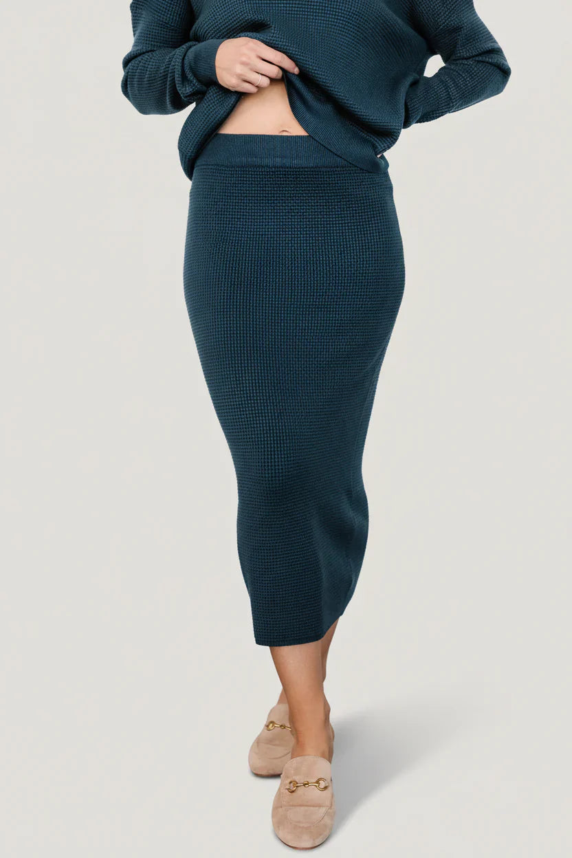Carey Waffle Midi Skirt | Midnight Blue
