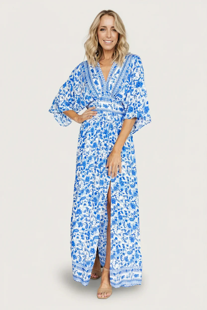 Watson Kimono Maxi Dress | Blue + White