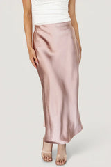 Celeste Satin Midi Skirt | Blush