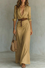 Azura Belted Button-Down Wrap Maxi Dress