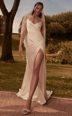 Joesa Bridal Gown - Split V Neck Fixed Wrap Gown in White