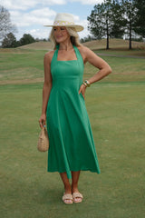 Jane Halter Midi Dress-Green