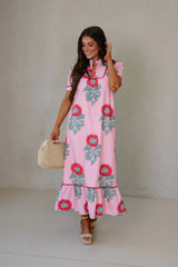 Presley Floral Midi Dress-Pink