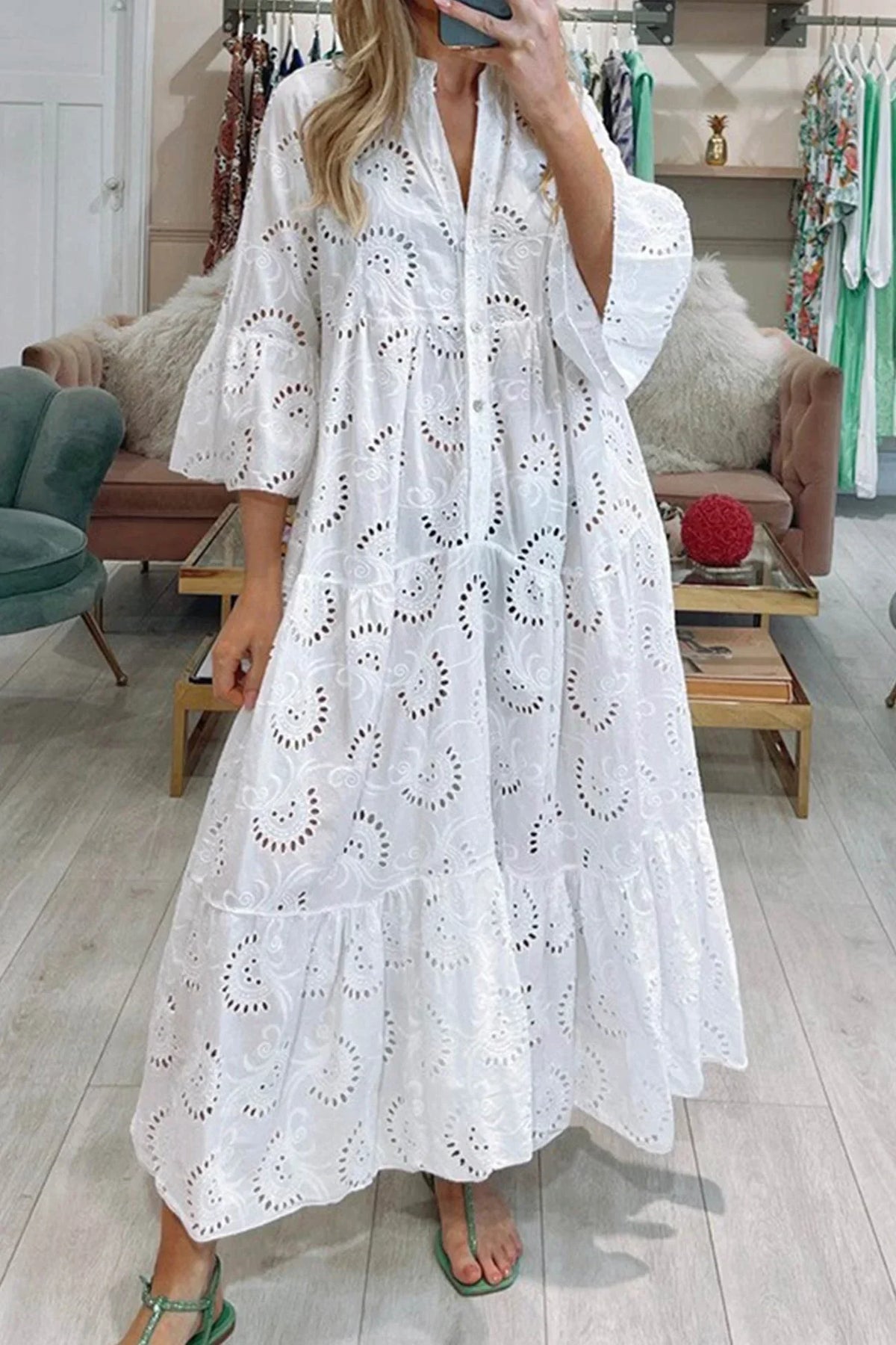 Bohemian Embroidered Cotton Maxi Dress - Lightweight, Flowy & Effortlessly Chic