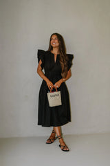 Luna Ruffle Poplin Midi Dress-Black