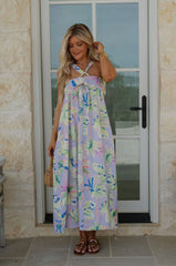 Floral Radiance Maxi Dress-Baja Blues