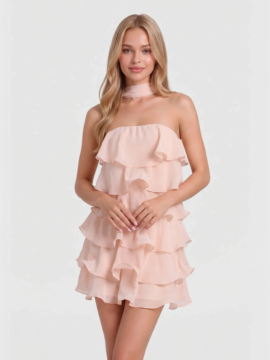 Strapless Layered Ruffle Mini Dress