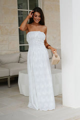 Eyelet Strapless Maxi Dress-Off White