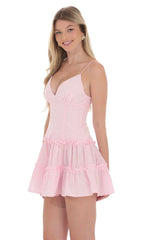 Gingham V-Neck Dress In Pink