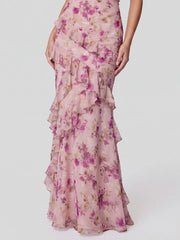Floral Lace V-Neck Open Back Mermaid Prom Dress