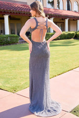 4536 - Primavera - Charcoal Pearl Evening Dress - Final Sale