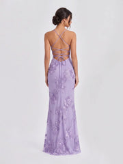 3D Floral-Embellished Corset Gown