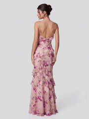 Floral Lace V-Neck Open Back Mermaid Prom Dress