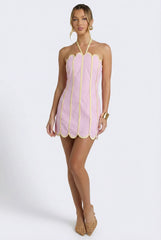 Lenny Scalloped Linen Halter Mini Dress