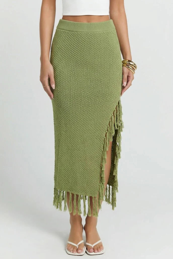 Catalina Island Tassel Midi Skirt