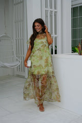 Josie Floral Organza Maxi Dress-Green Multi