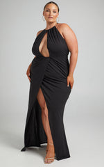 Banneth Midi Dress - Open Front Formal Dress in Black