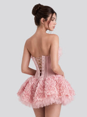 Floral Applique Strapless Corset Mini Dress