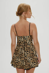 X Khy Kenley Satin Mini Dress - Lacey Leopard