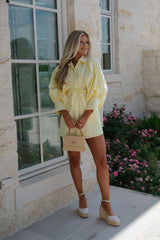 Puff Sleeve Mini Poplin Dress-Yellow