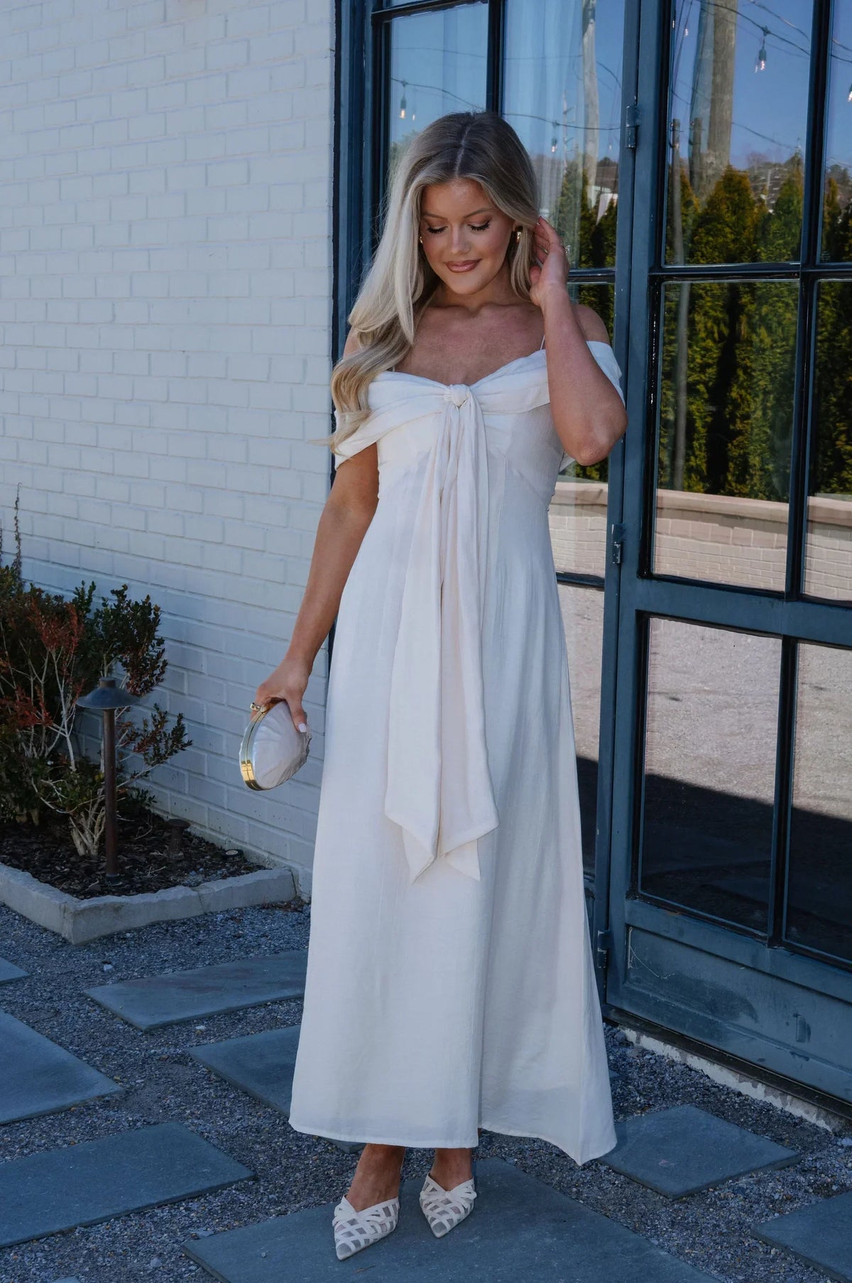 Lana Bow Dress-Cream