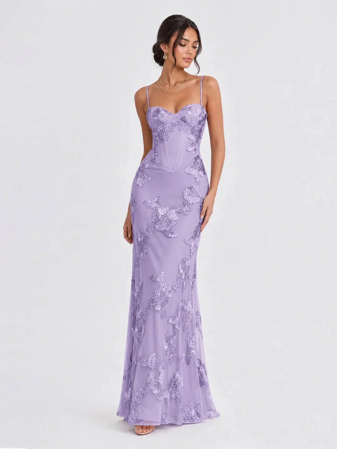 3D Floral-Embellished Corset Gown