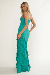 Nevaeh Ruffle Maxi Dress - Turquoise