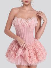 Floral Applique Strapless Corset Mini Dress