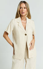 Ace Shirt - Linen Look Shirt with Statement Button in Oatmeal