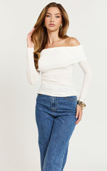 Aldine Top - Long Sleeve Off Shoulder Top in White