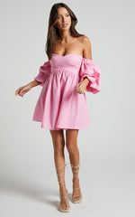 Amalie The Label - Cielio Linen Blend Paneled Bust Mini Dress in Pink