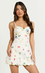 Amalie The Label - Kalista Bustier Tie Up Back Mini Dress in Tropical Oasis Print