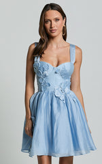 Amalie The Label - Lilou Flower Detail Corset Mini Dress in Light Blue