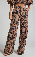 Amalie The Label - Rosabel Linen Blend High Waisted Wide Leg Pants in Kora Print