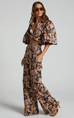 Amalie The Label - Rosabel Linen Blend High Waisted Wide Leg Pants in Kora Print