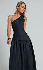 Amalie The Label - Alorah Linen Blend One Shoulder Dress in Black
