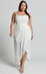 Andrina Midi Dress - High Low Wrap Corset Dress in White