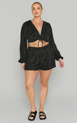 Archer Shorts - High Waisted Plisse Shorts in Black