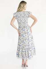 Tilly Smocked Dress | Ivory + Blue Floral