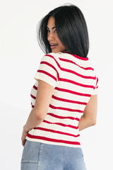 Molly Striped Collar Top | Red