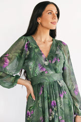 Johanna Maxi Dress | Deep Moss + Purple Floral